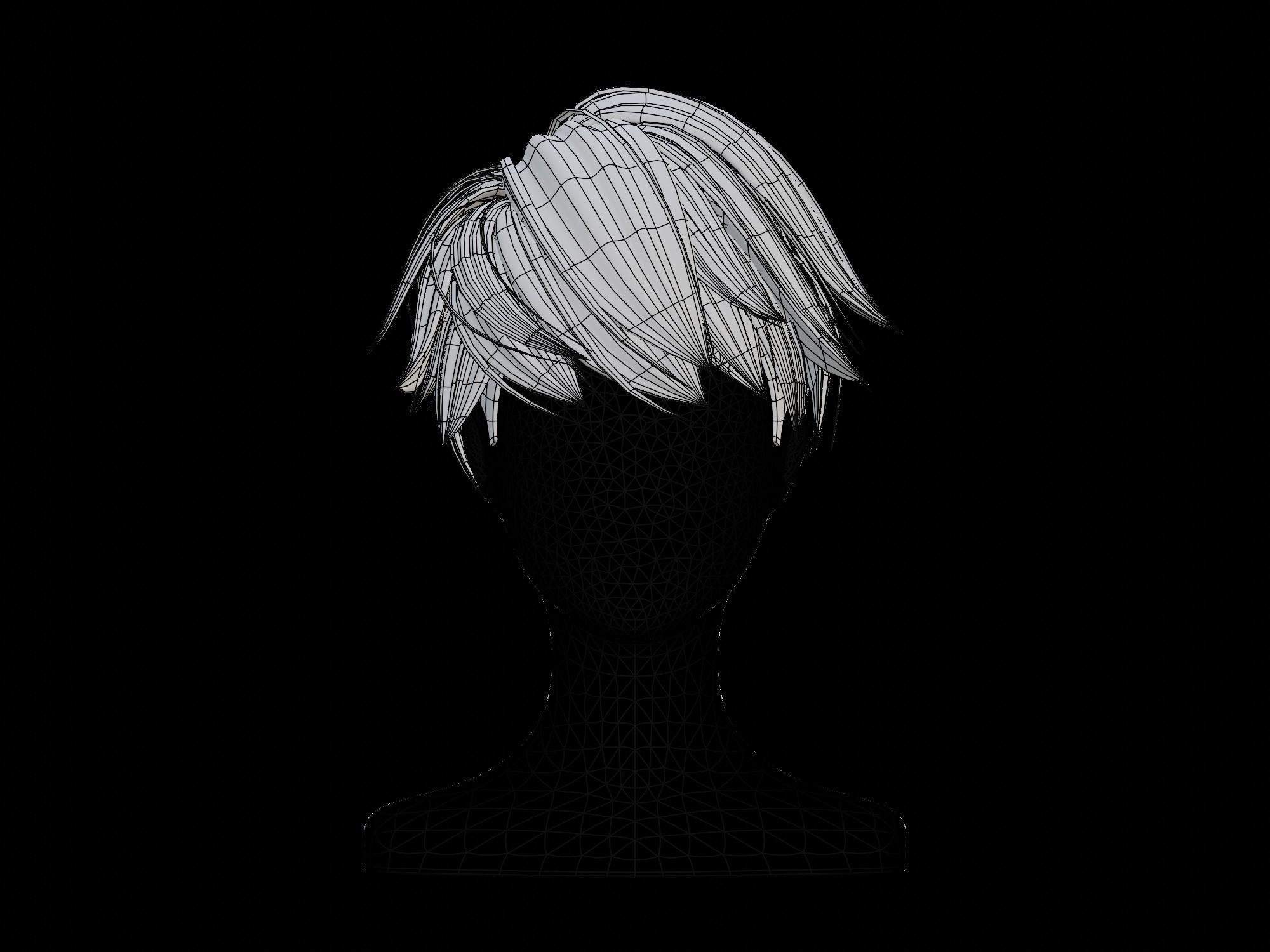 3D anime hair style No 008 Low-poly 3D model_2