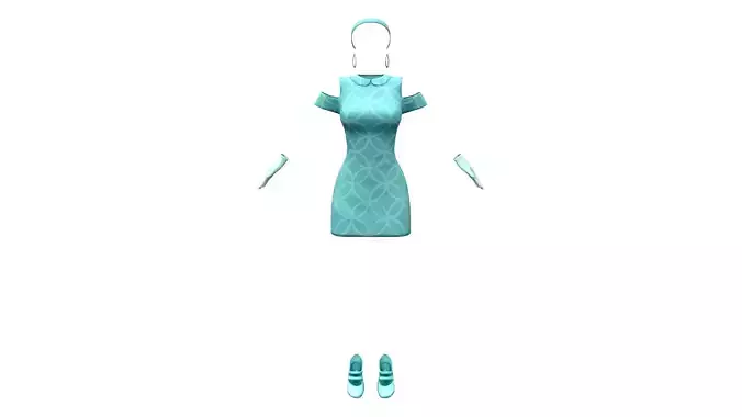 1960s Teal Green Outfit Dress Hair Band Earrings Shoes Gloves