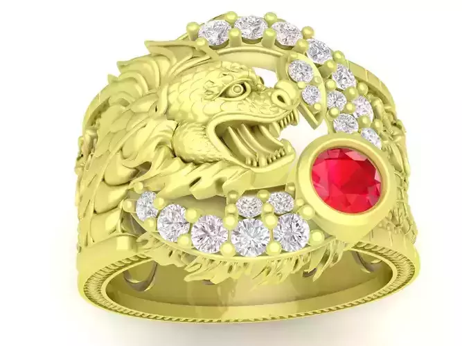 Luxury Asian Dragon Ruby Diamond Mens Ring 3861 3D print model