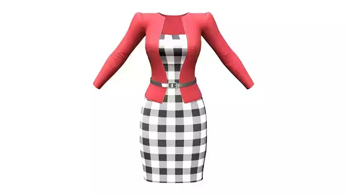 Womens Body Con Pencil Evening Dress With Business Belted Jacket