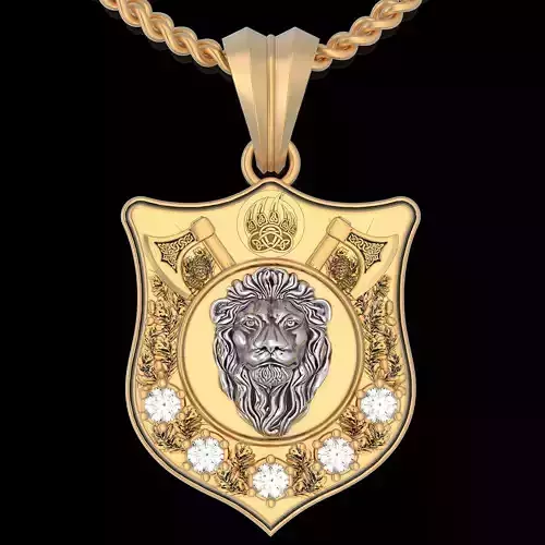 Lion shield pendant sterling gold printable jewelry 3D model