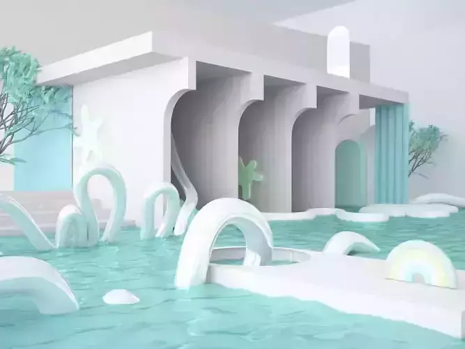 Abstract building with pool