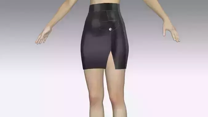 SKIRT BLACK  LEATHER SHINE POCKET SLIT 