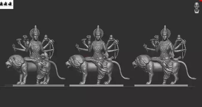  Goddess Lakshmi  setting on lion 3D print model