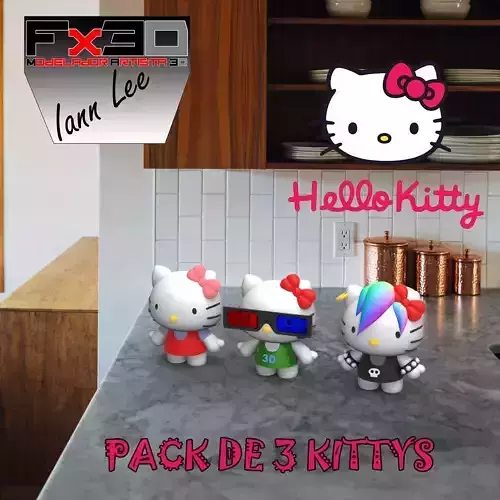 Hello Kitty x 3 Clasica 3D y Moderna STL 3D print model