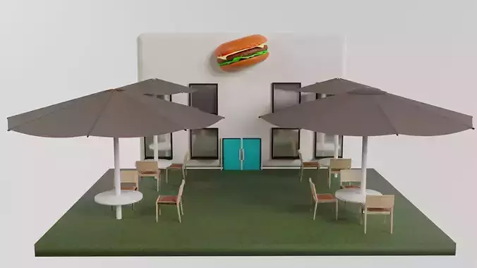 Summer area of a burger cafe 3D model