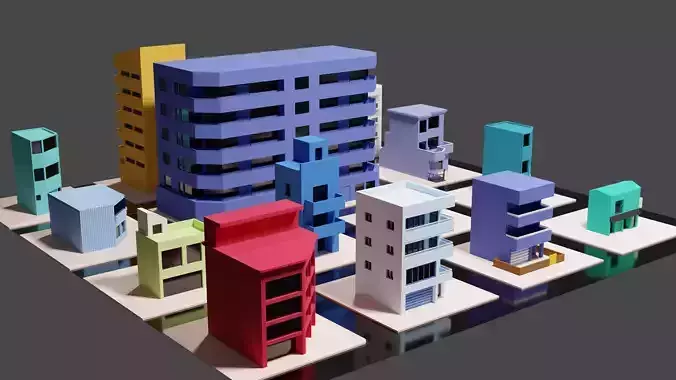 Low poly simple Japanese style buildings