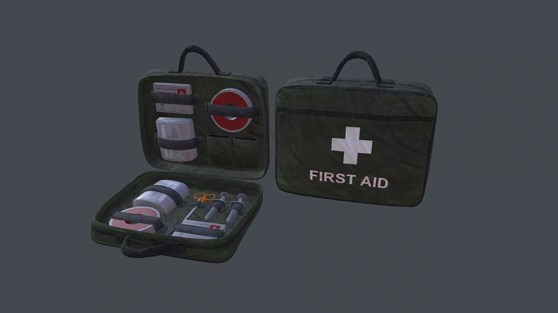 Military First Aid Kit Bag Low-poly 3D model_0
