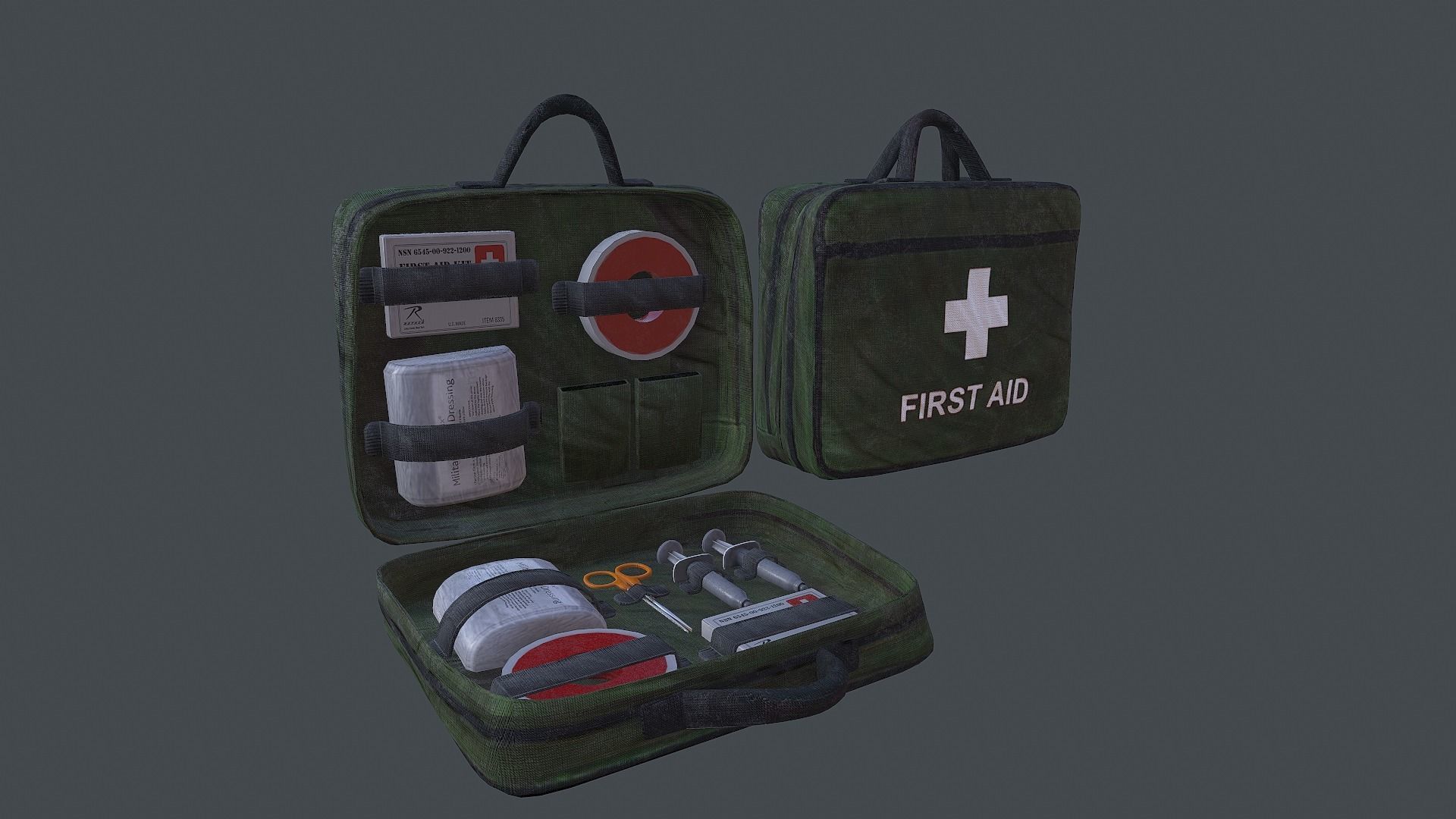 Military First Aid Kit Bag Low-poly 3D model_2