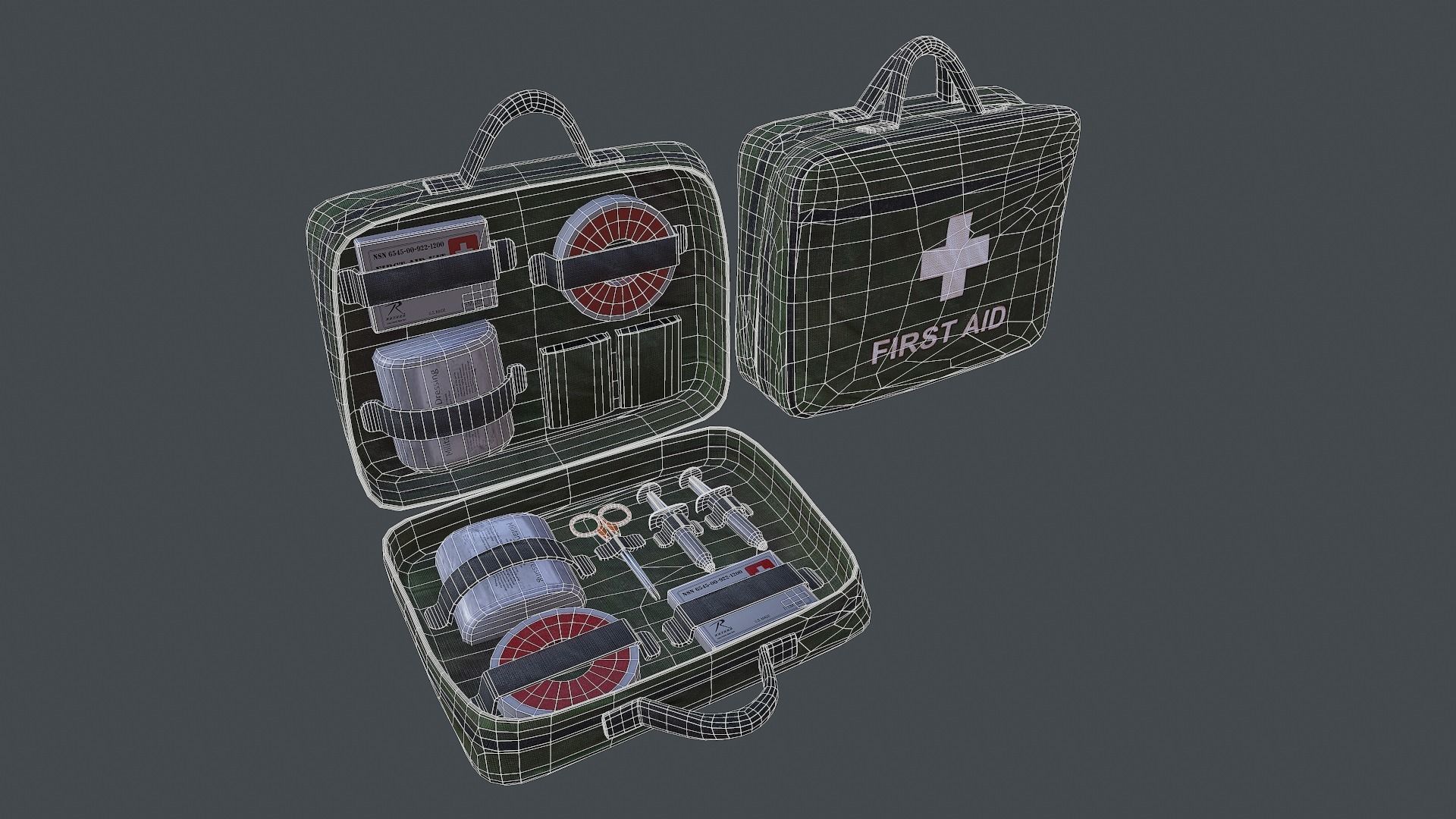 Military First Aid Kit Bag Low-poly 3D model_3