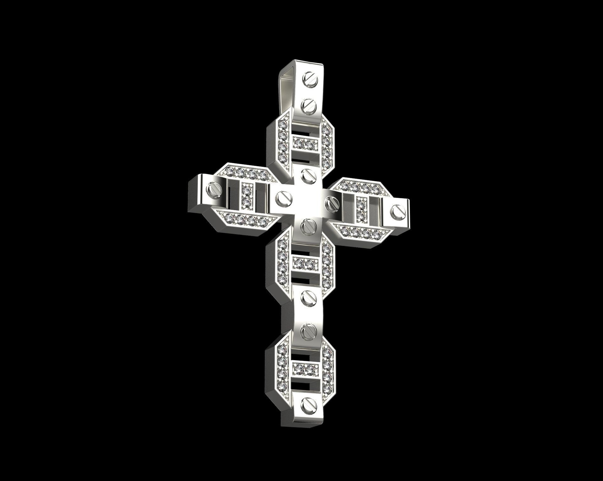 Pendant Cross with Diamonds N19 3D print model_9