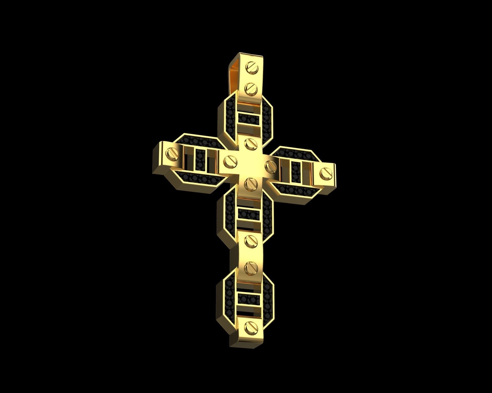 Pendant Cross with Diamonds N19 3D print model_12