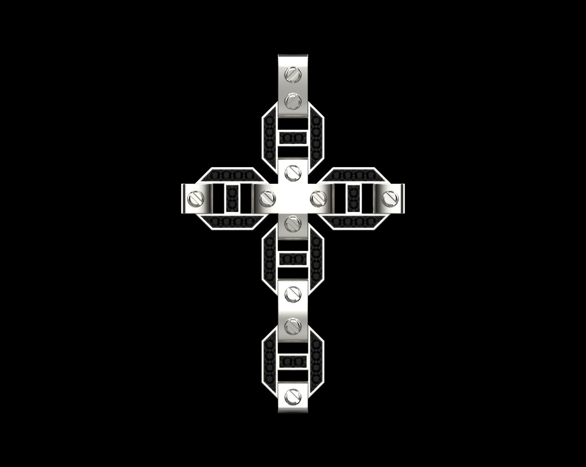 Pendant Cross with Diamonds N19 3D print model_15