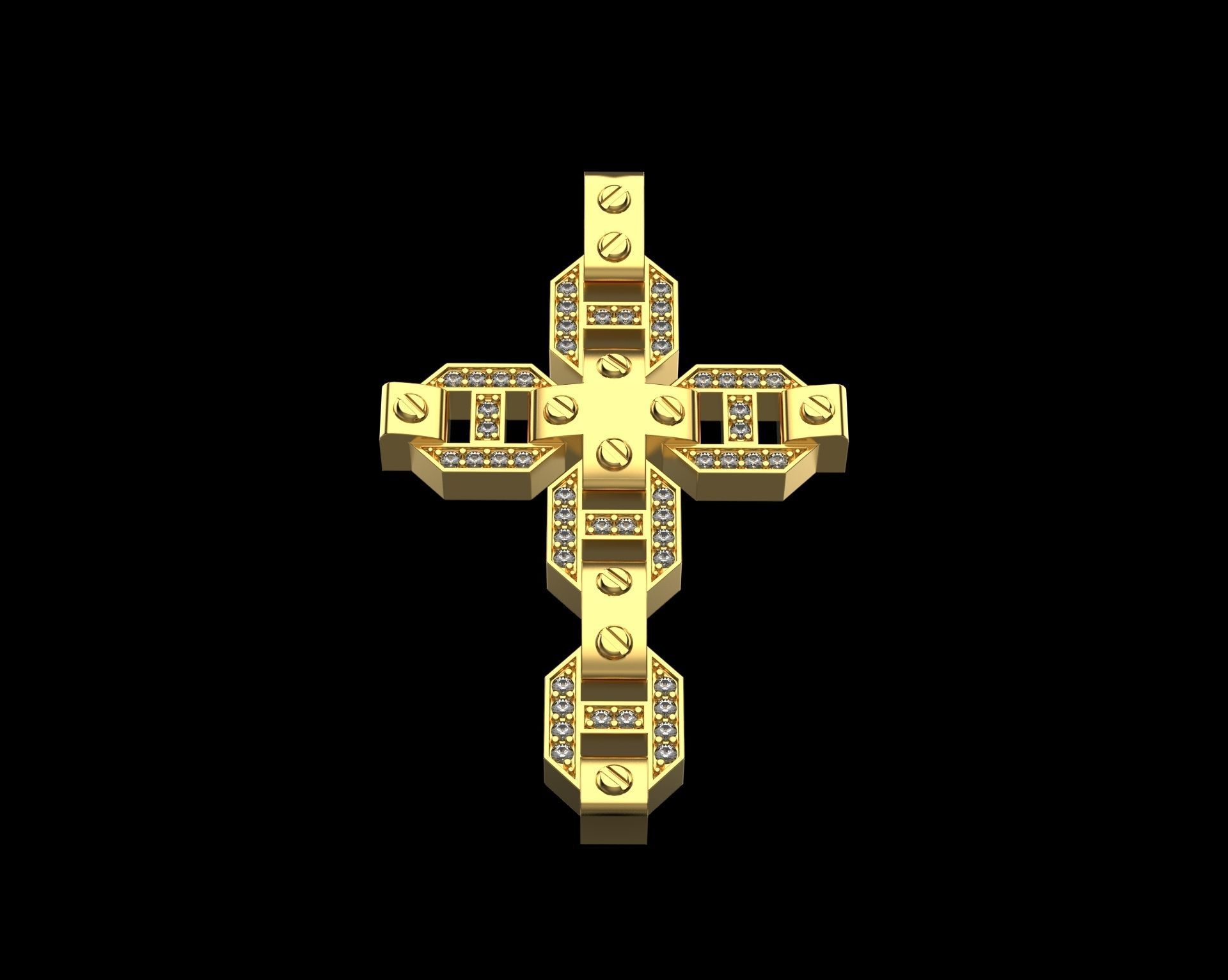 Pendant Cross with Diamonds N19 3D print model_2