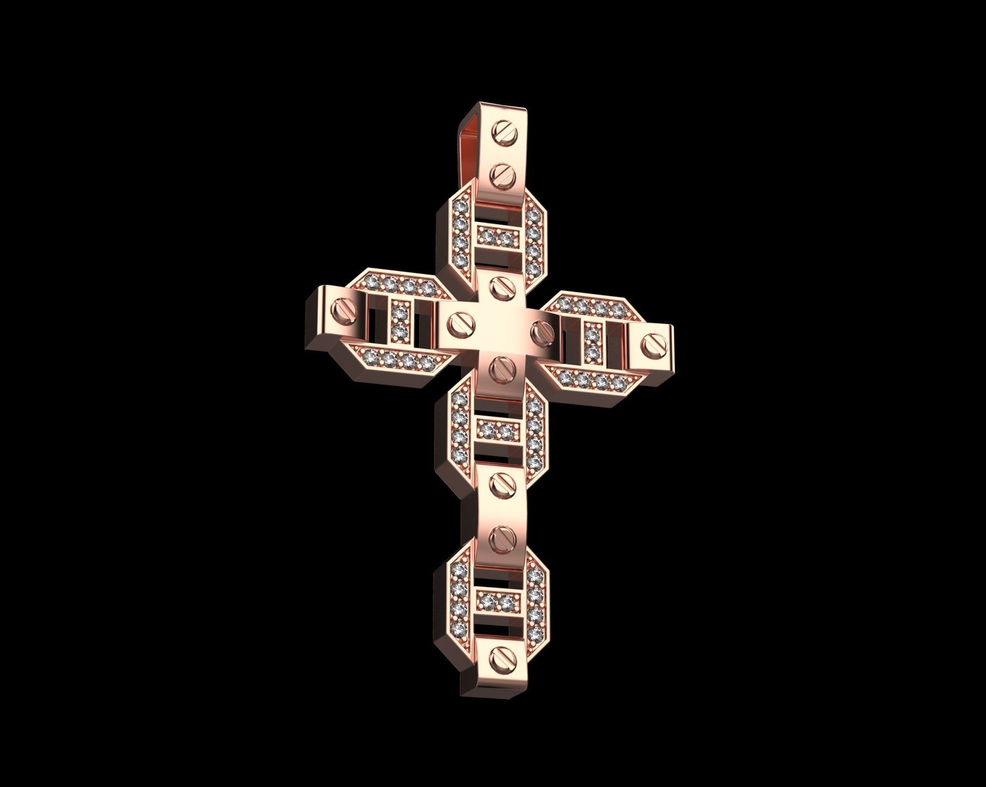 Pendant Cross with Diamonds N19 3D print model_17