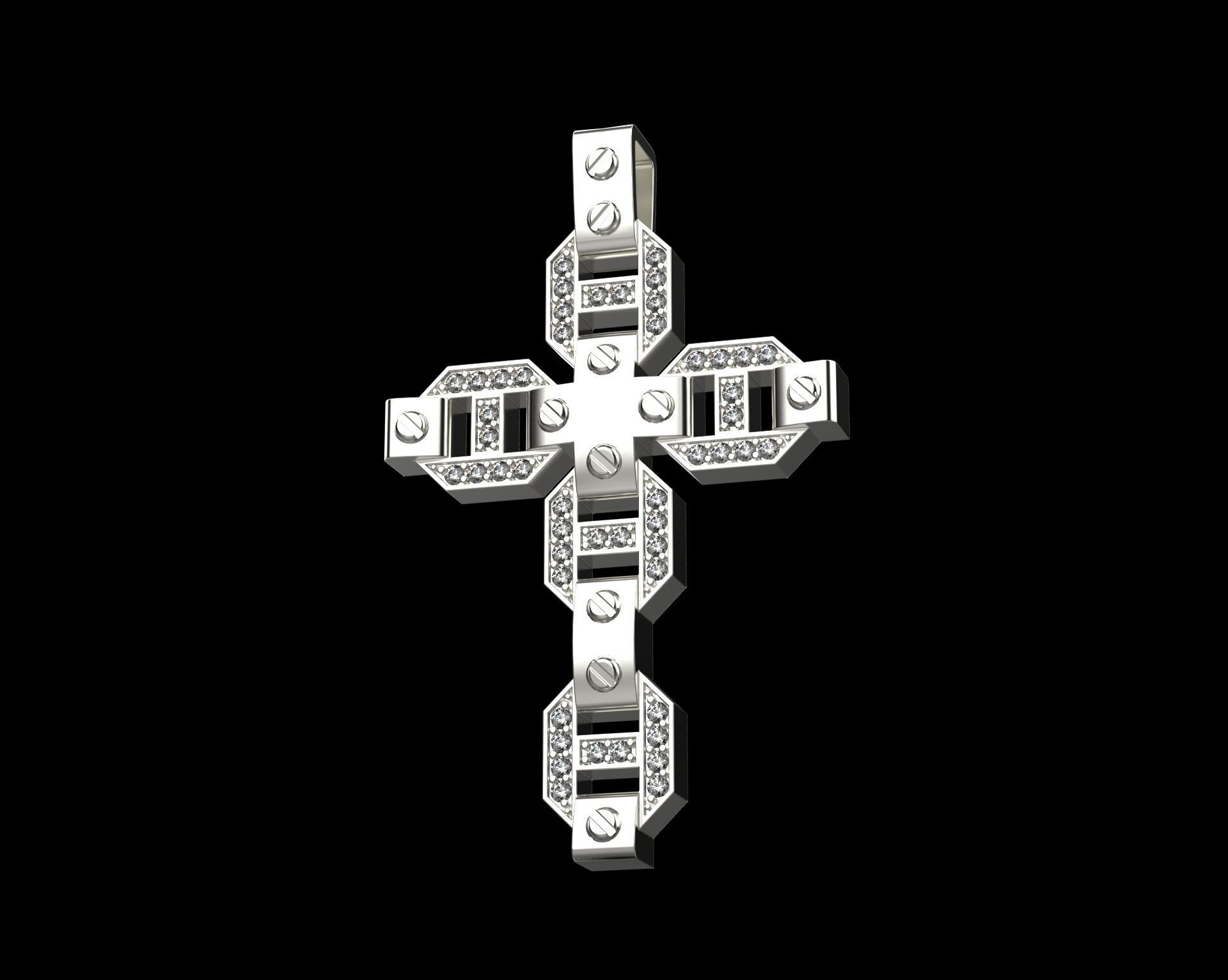Pendant Cross with Diamonds N19 3D print model_8