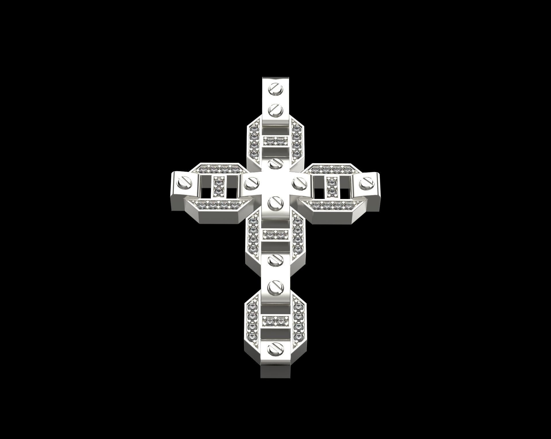 Pendant Cross with Diamonds N19 3D print model_10