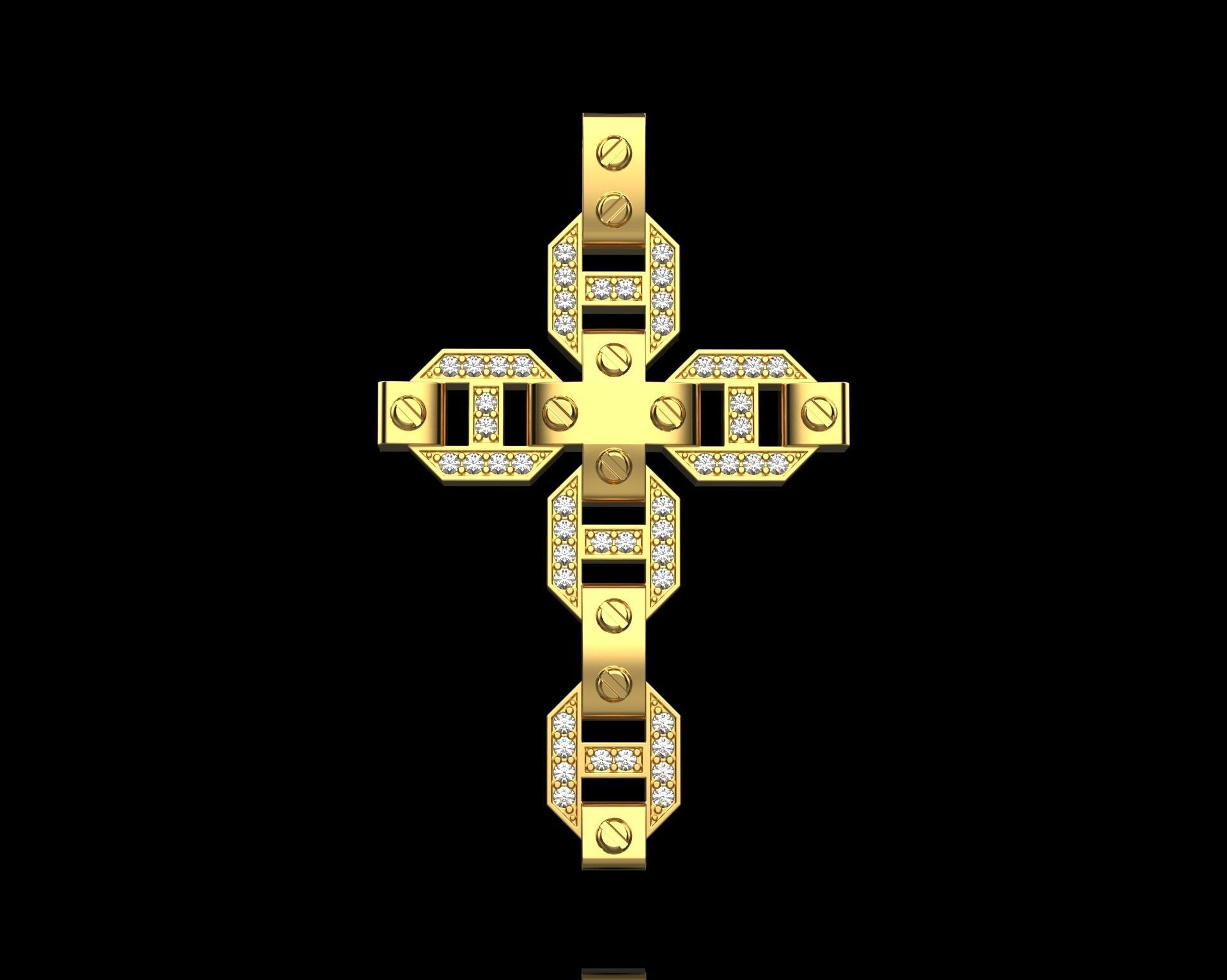 Pendant Cross with Diamonds N19 3D print model_1