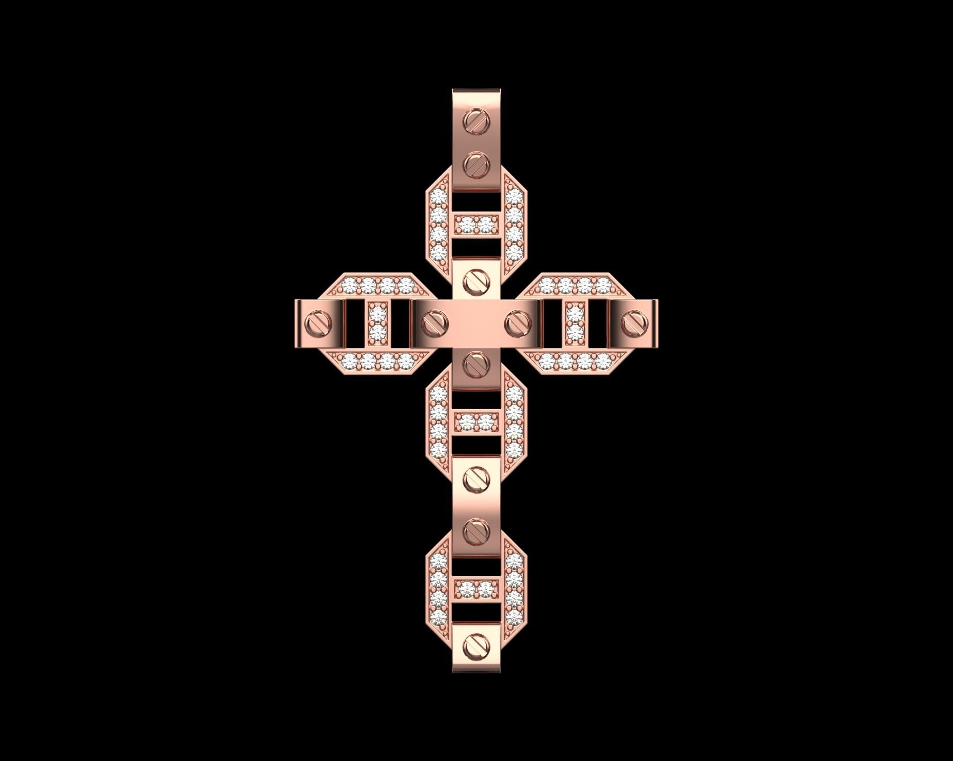 Pendant Cross with Diamonds N19 3D print model_18