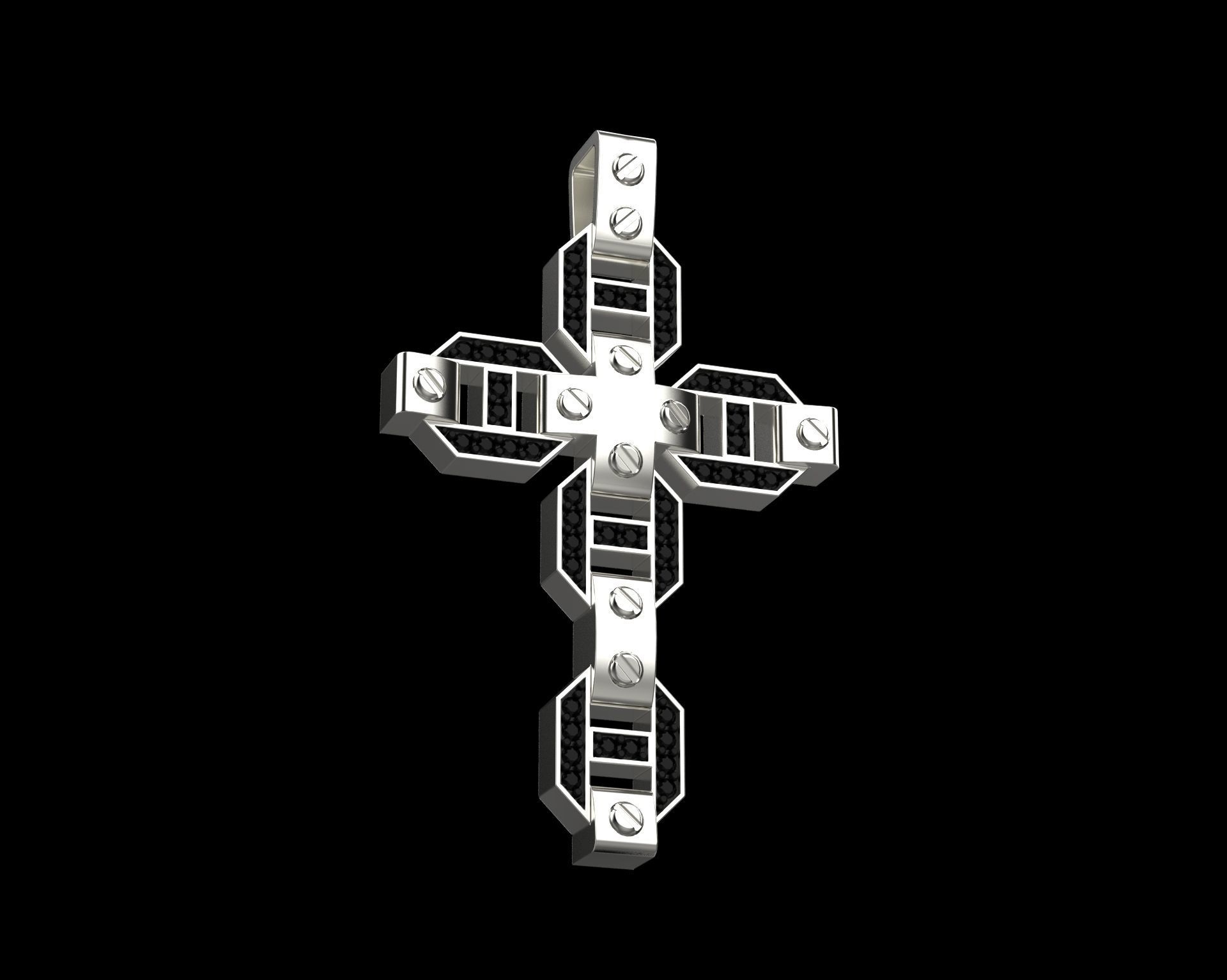 Pendant Cross with Diamonds N19 3D print model_16