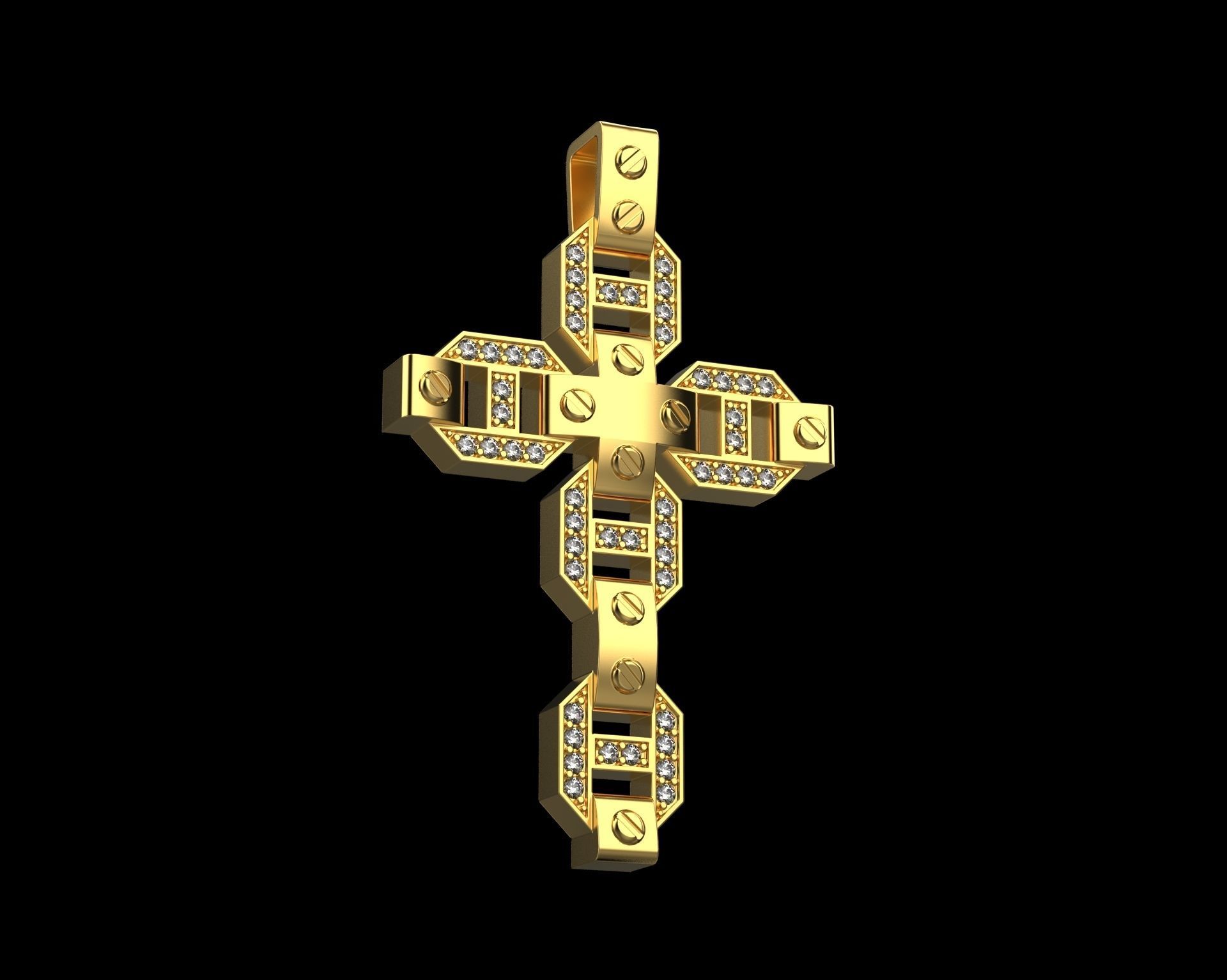 Pendant Cross with Diamonds N19 3D print model_20