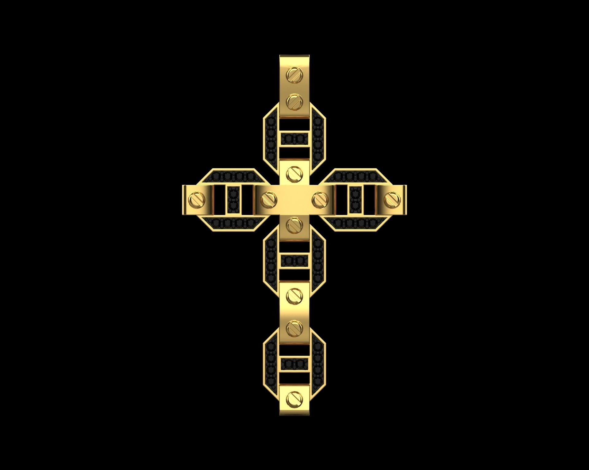 Pendant Cross with Diamonds N19 3D print model_13