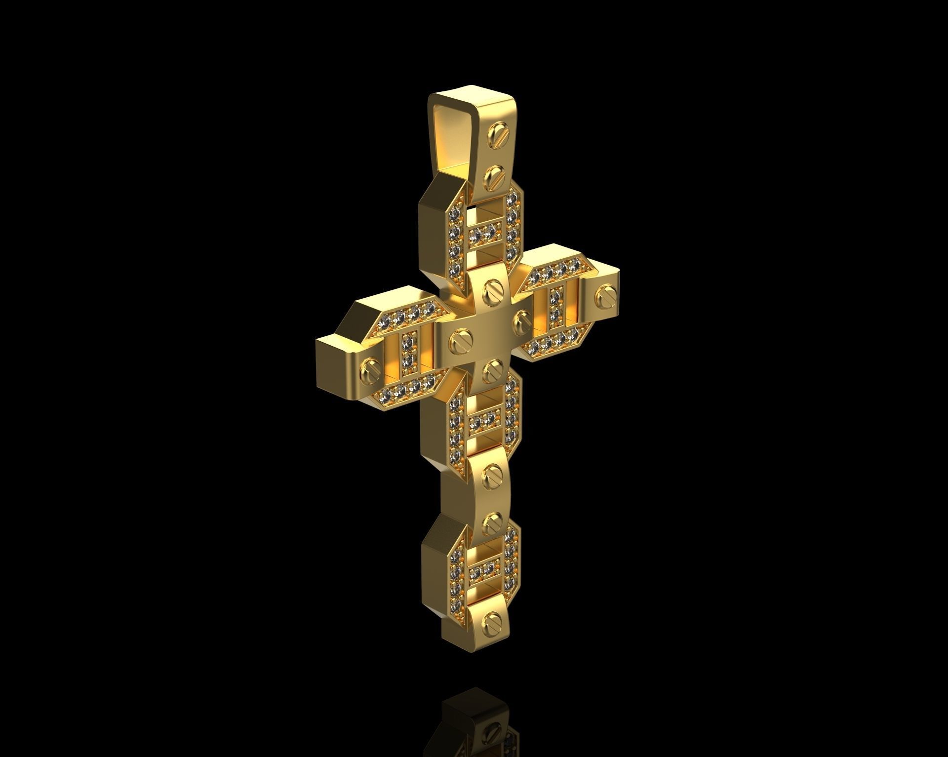 Pendant Cross with Diamonds N19 3D print model_3