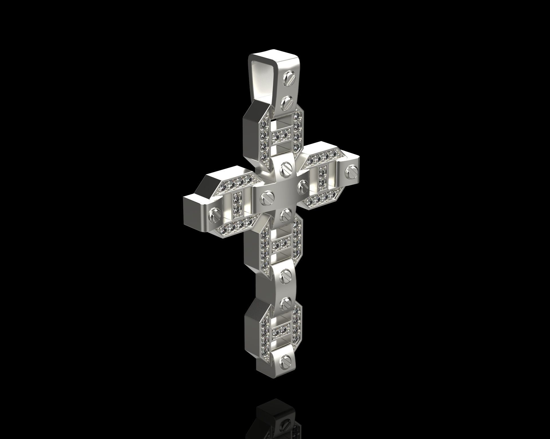 Pendant Cross with Diamonds N19 3D print model_11