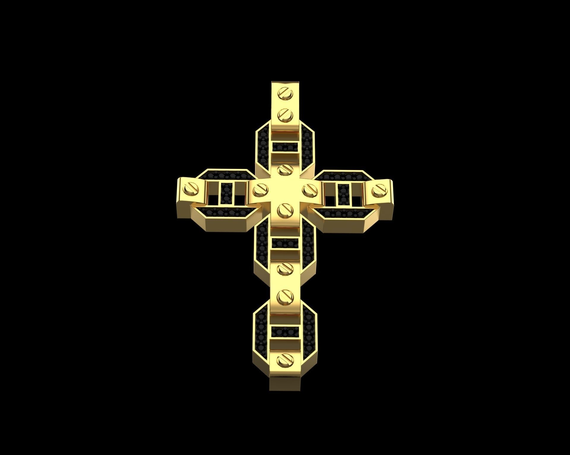Pendant Cross with Diamonds N19 3D print model_14