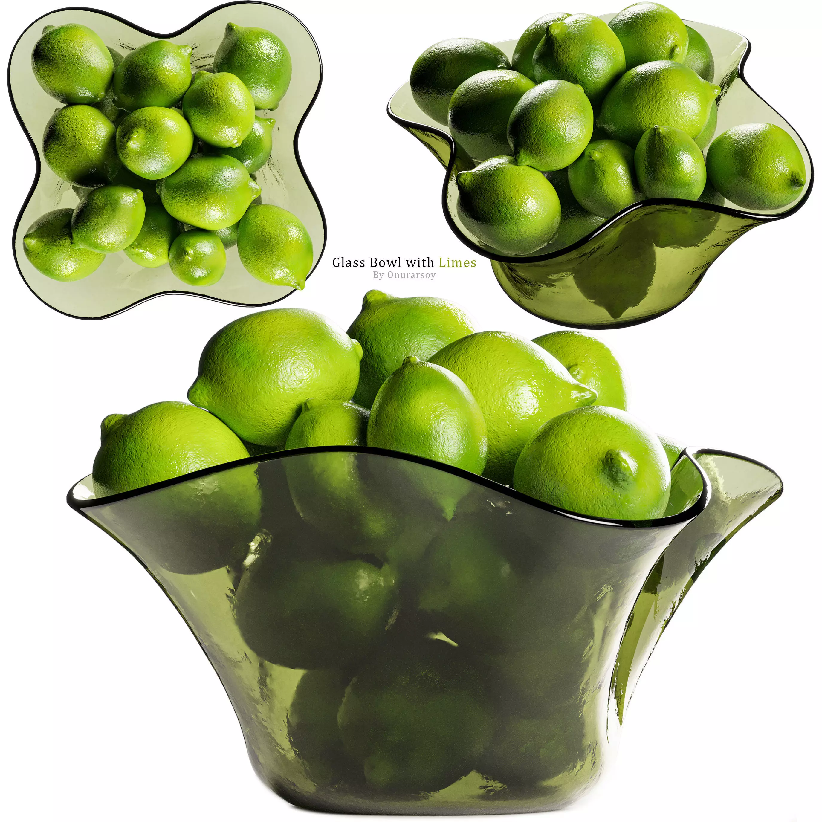 Mila Glass Bowl Centerpiece with Limes 3D model