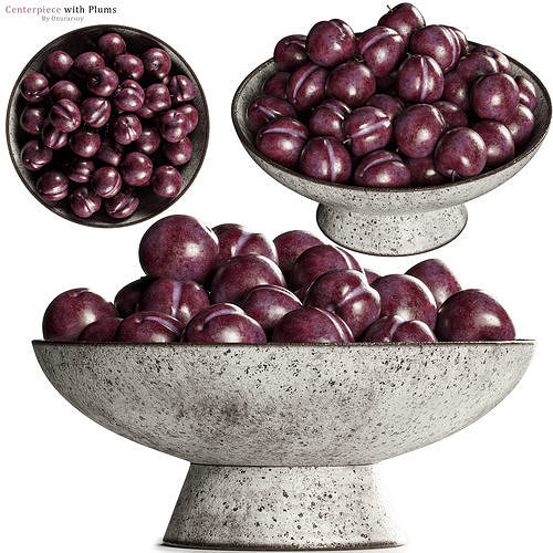 Shinola Centerpiece Bowl with Purple Plums  3D model