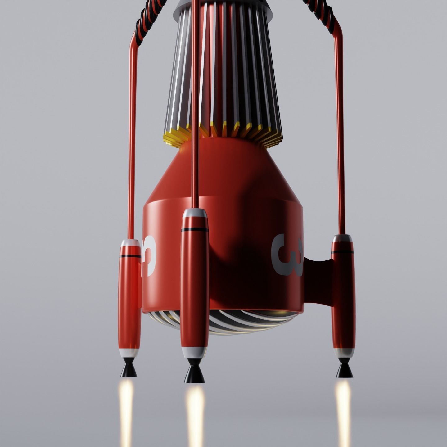 Thunderbird 3 space rocket with two propellers 3D model_2