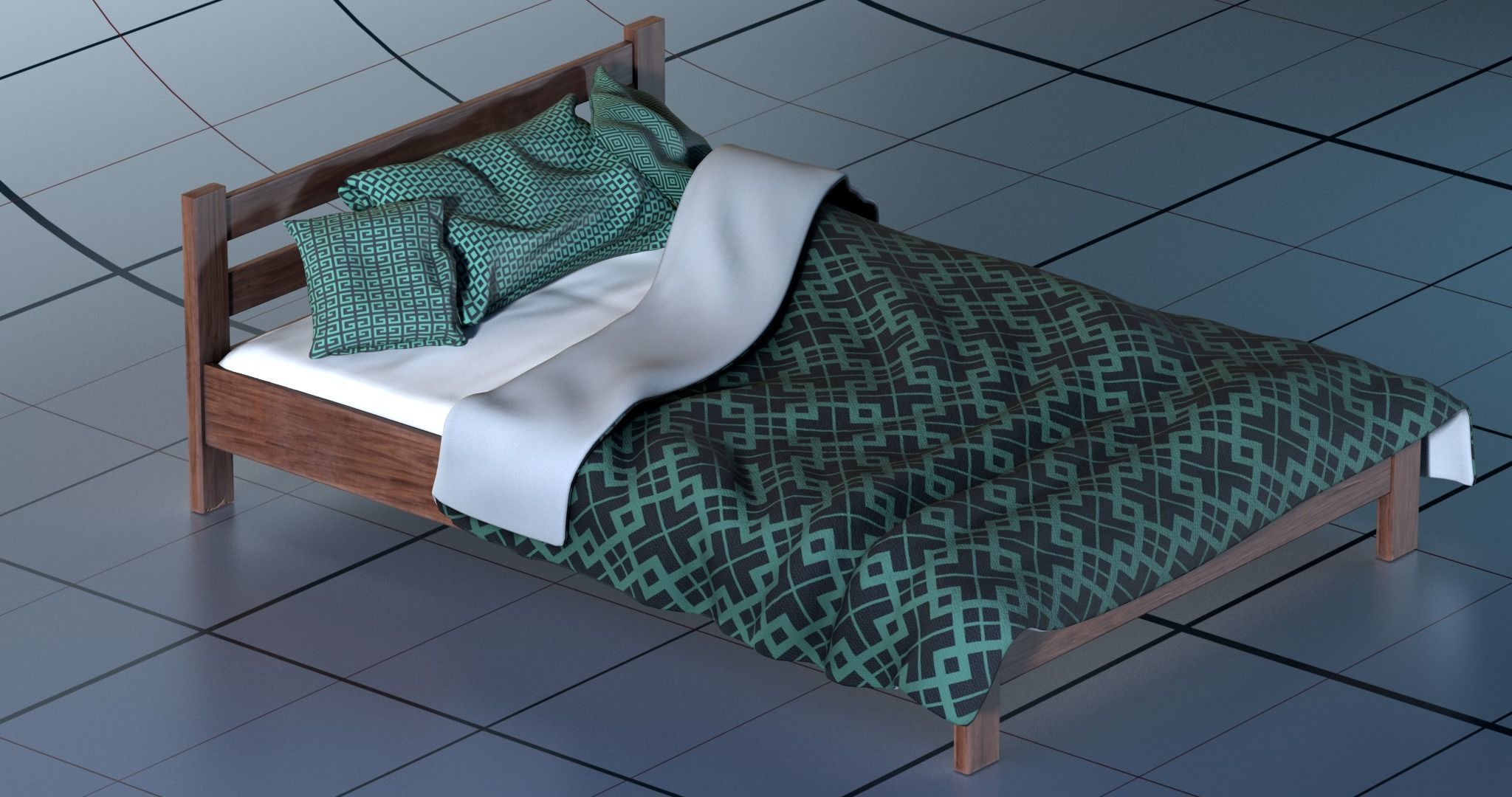 Bed PBR with blanket 3D model_2