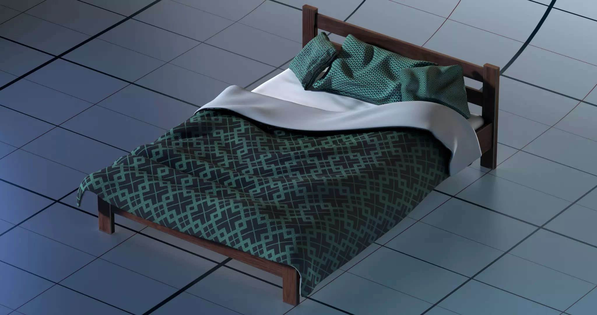 Bed PBR with blanket 3D model_0