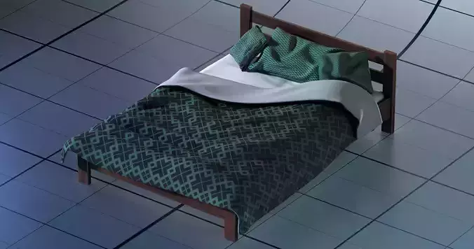 Bed PBR with blanket 3D model