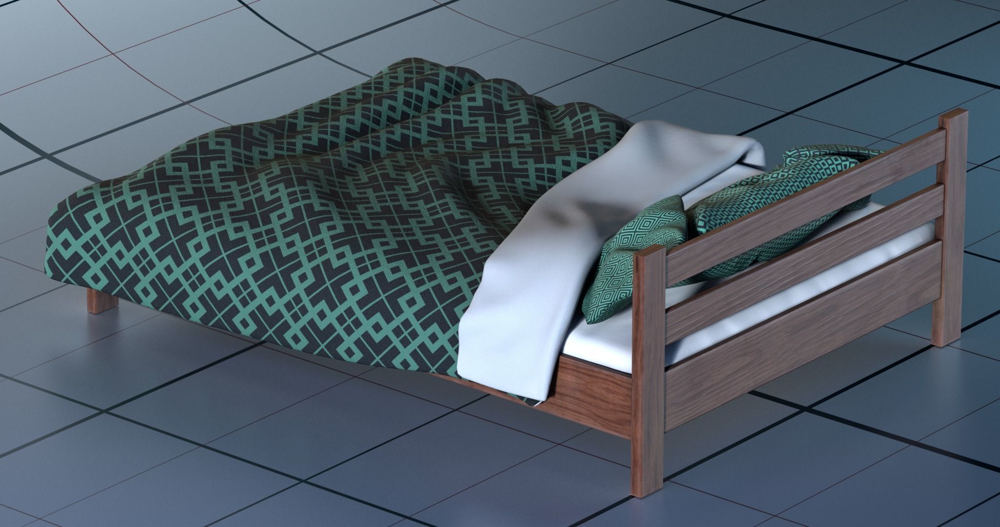 Bed PBR with blanket 3D model_3