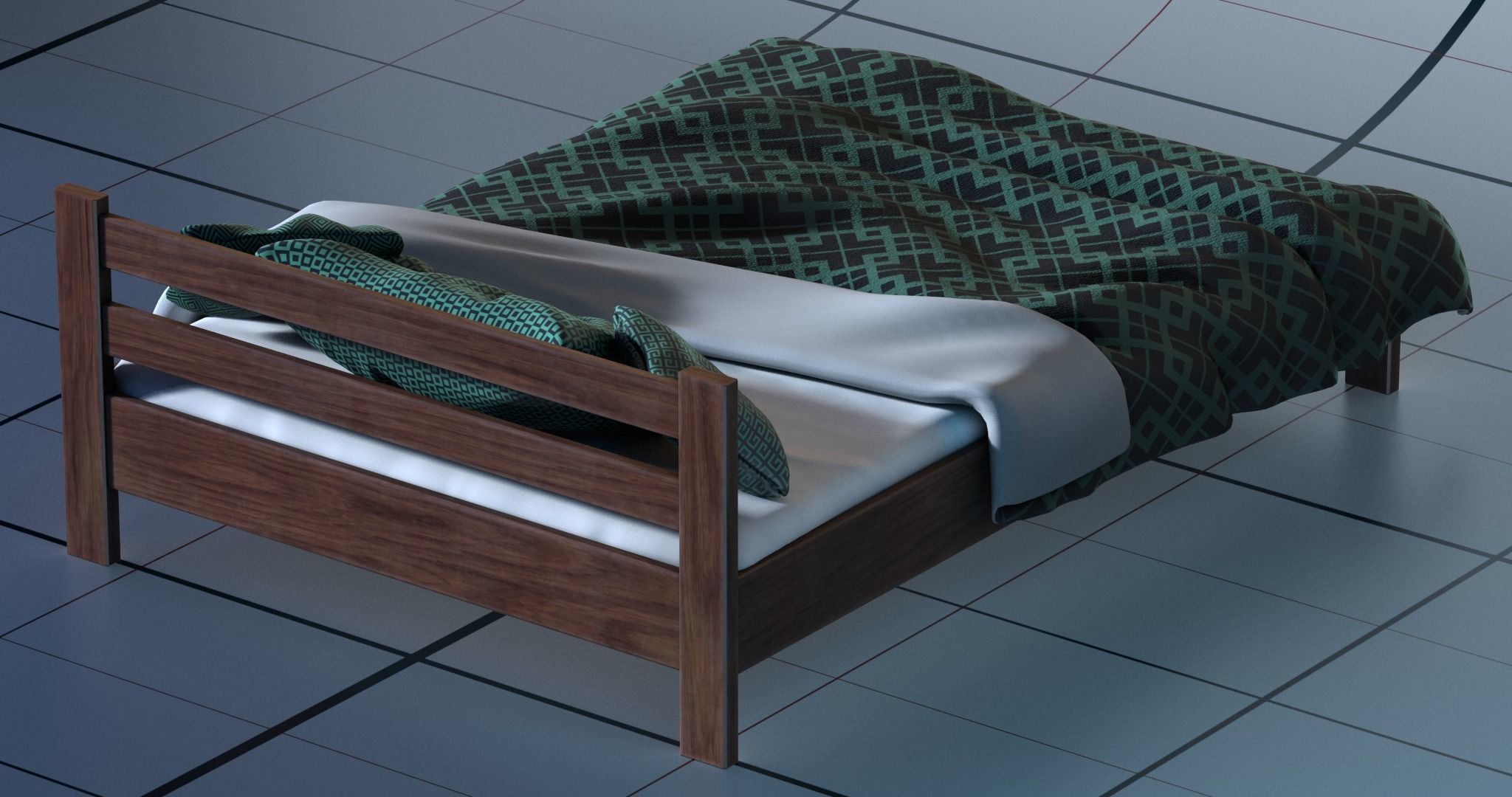 Bed PBR with blanket 3D model_5