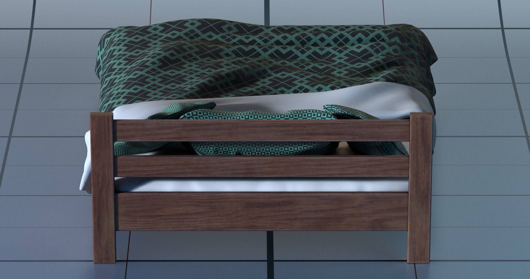 Bed PBR with blanket 3D model_4