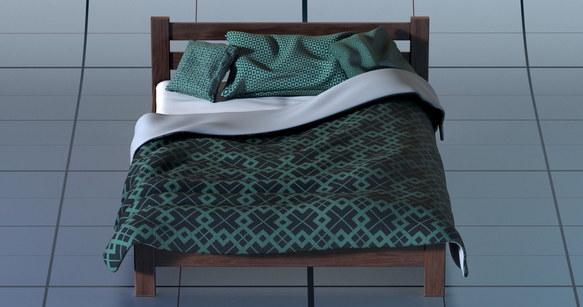 Bed PBR with blanket 3D model_1
