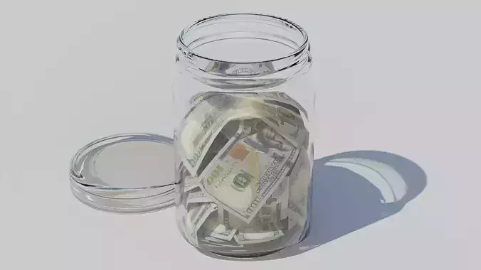 Glass jar full of money piggy bank dollars pack Low-poly 3D model