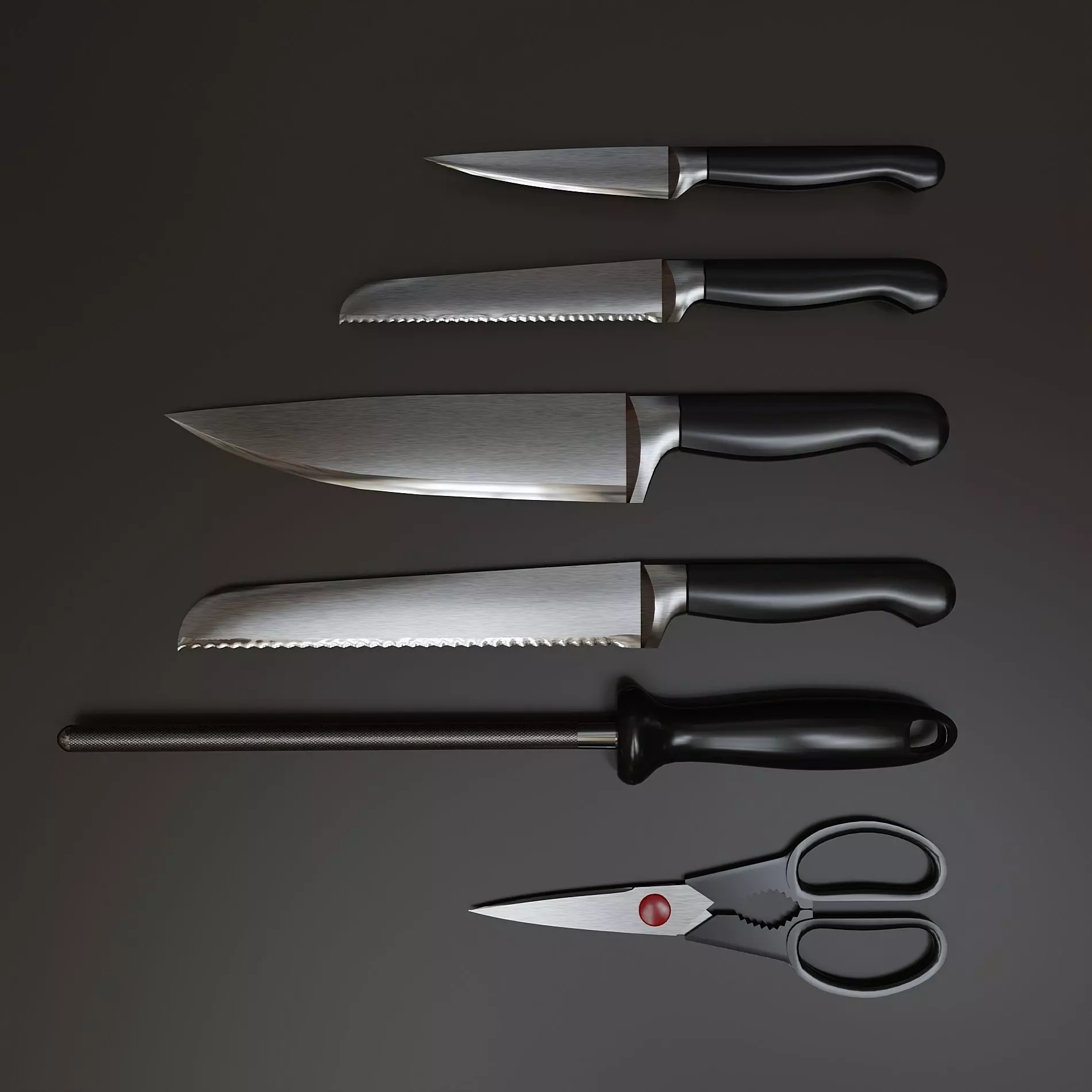 Set of kitchen knives with stand 3D model