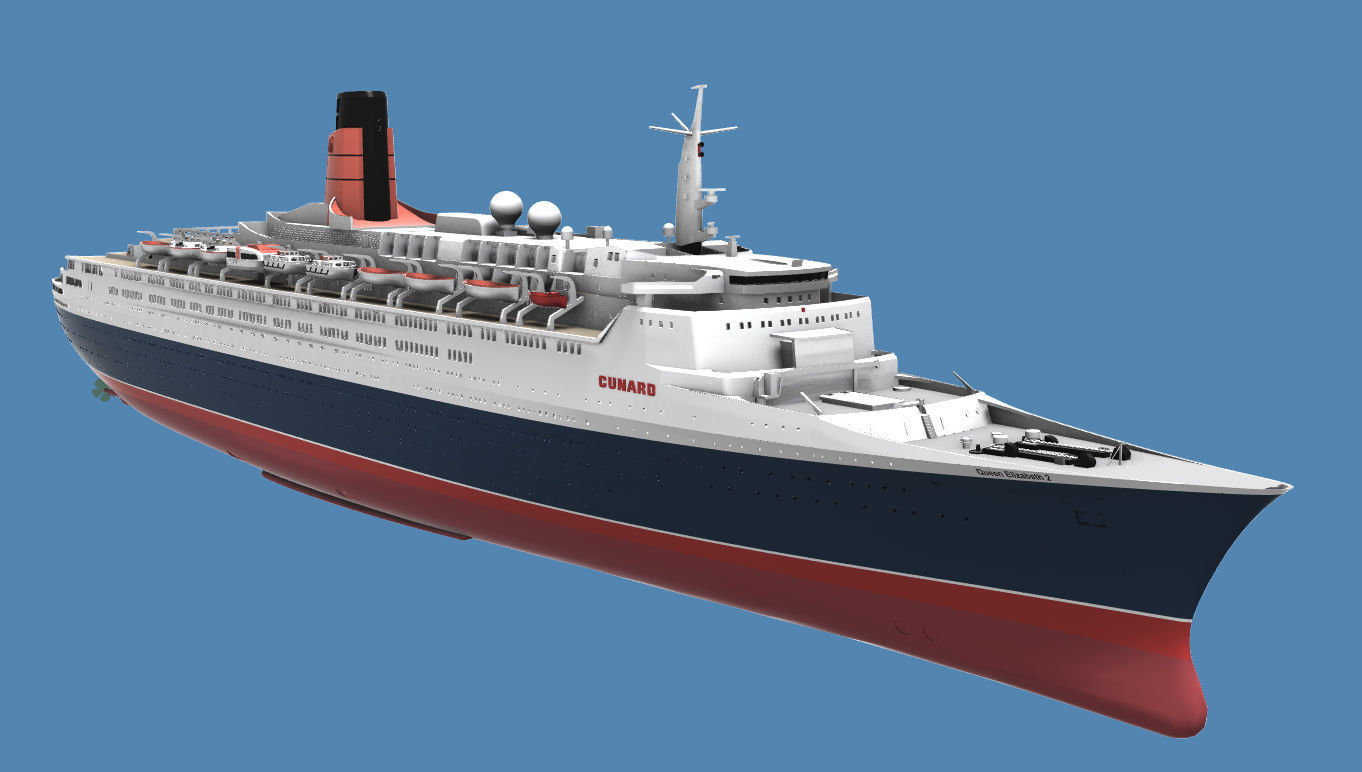 RMS Queen Elizabeth 2 QE2 ocean liner 3D print model as of 2008 3D print model_2
