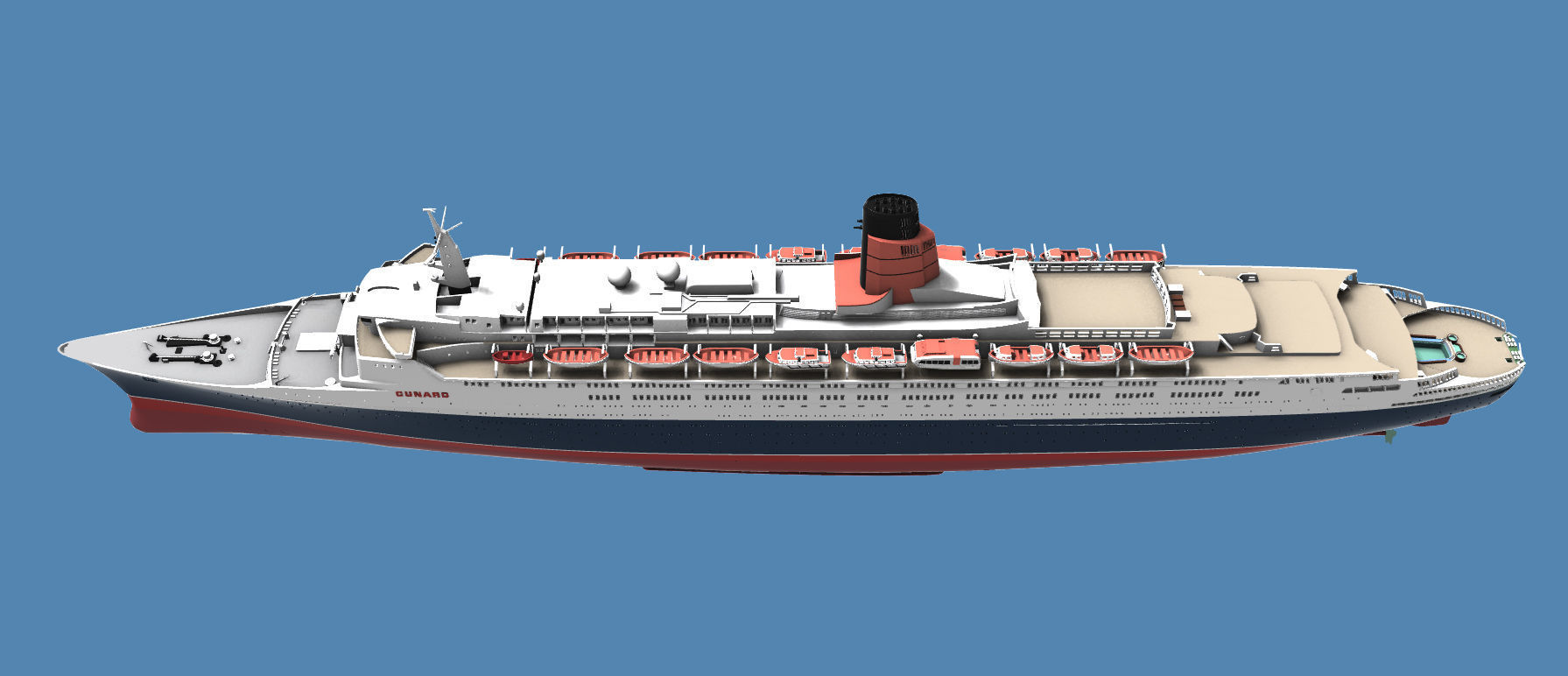 RMS Queen Elizabeth 2 QE2 ocean liner 3D print model as of 2008 3D print model_5