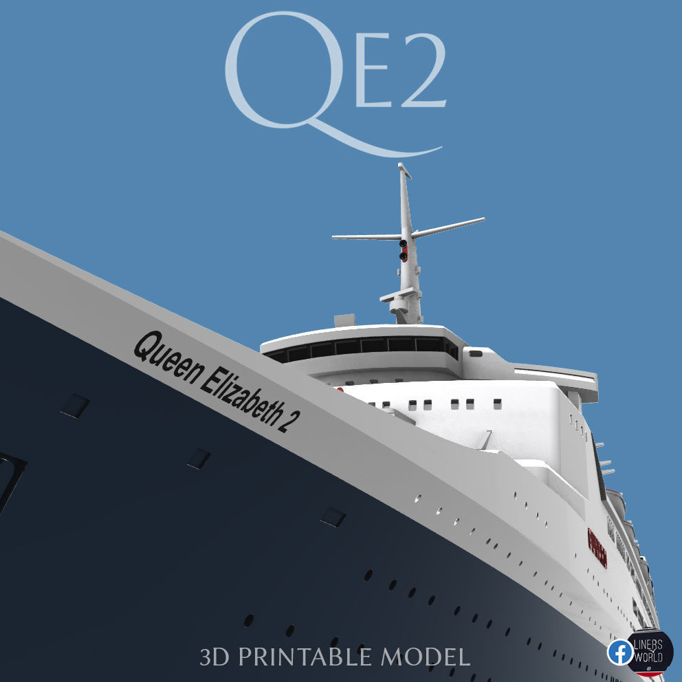 RMS Queen Elizabeth 2 QE2 ocean liner 3D print model as of 2008 3D print model_8