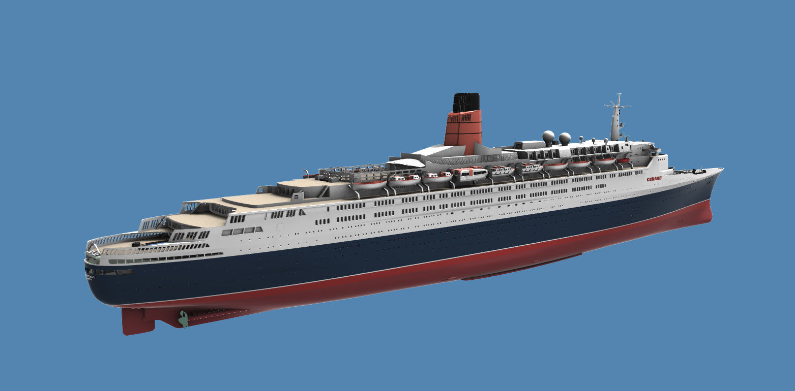 RMS Queen Elizabeth 2 QE2 ocean liner 3D print model as of 2008 3D print model_4