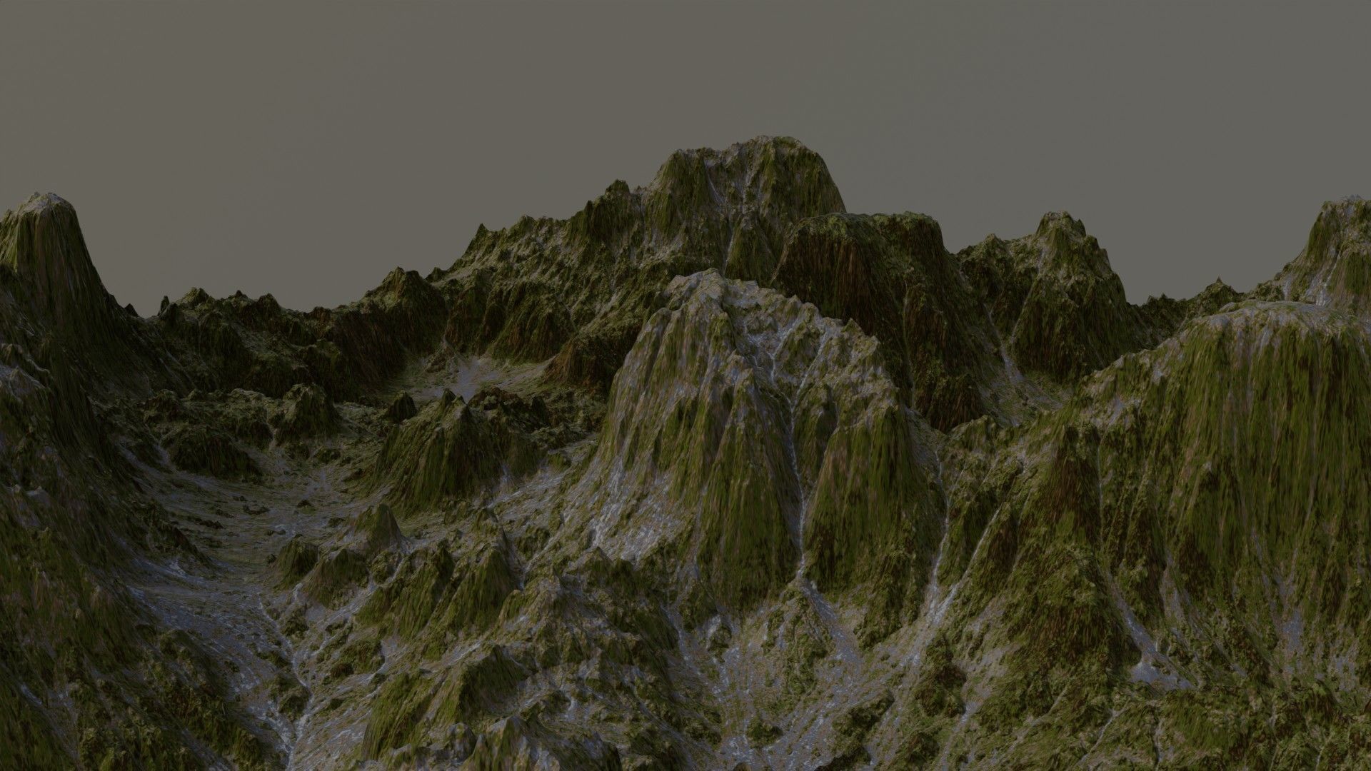 Landscape mountain range with grass and snow 3D model_4