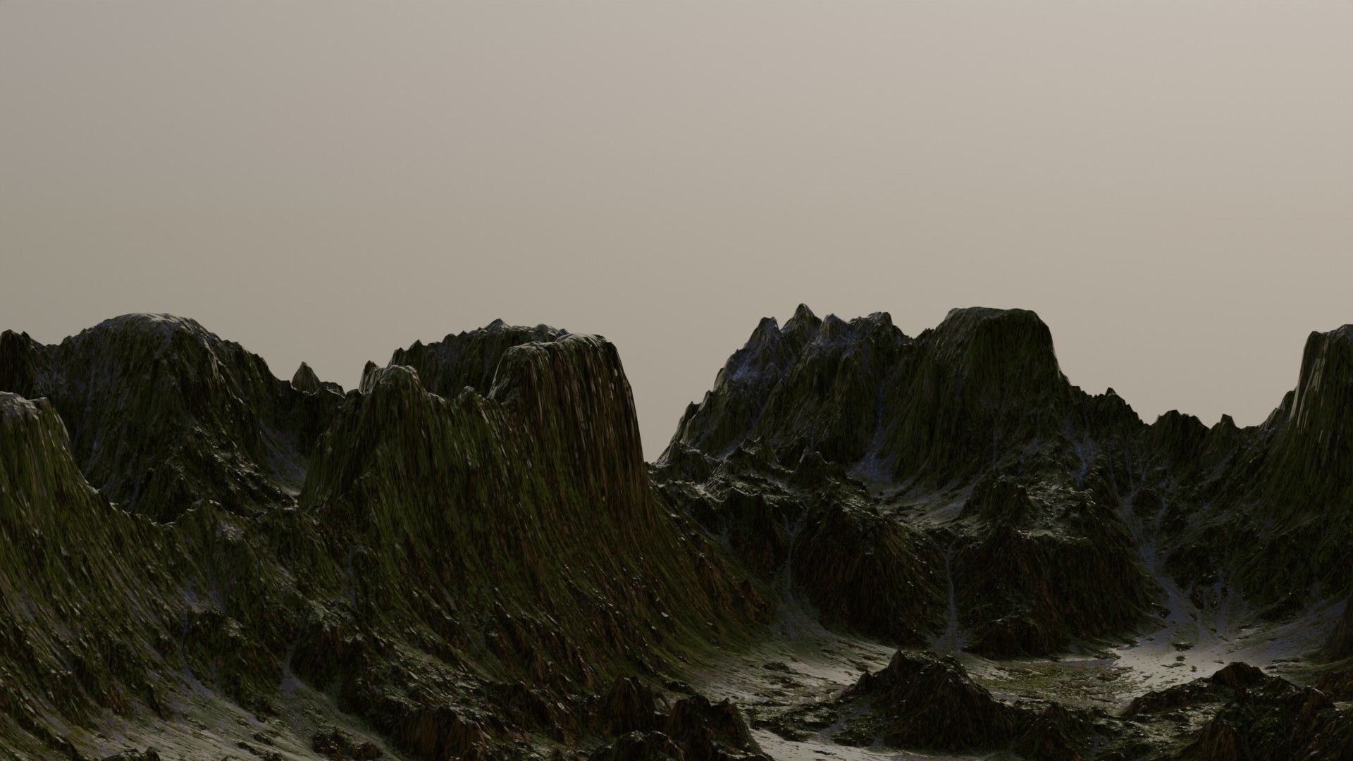 Landscape mountain range with grass and snow 3D model_1