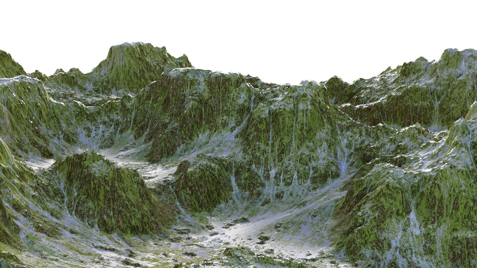 Landscape mountain range with grass and snow 3D model_2