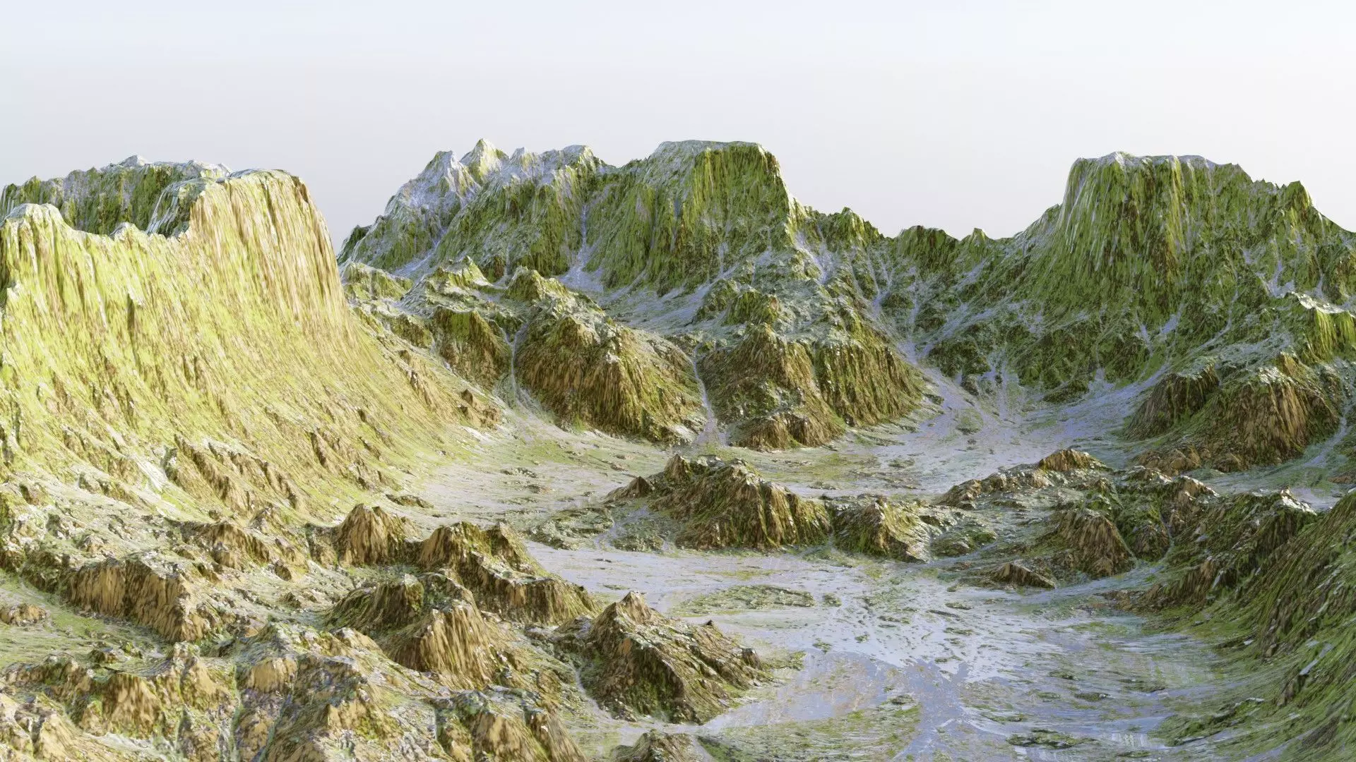 Landscape mountain range with grass and snow 3D model_0