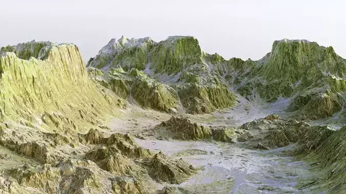 Landscape mountain range with grass and snow 3D model